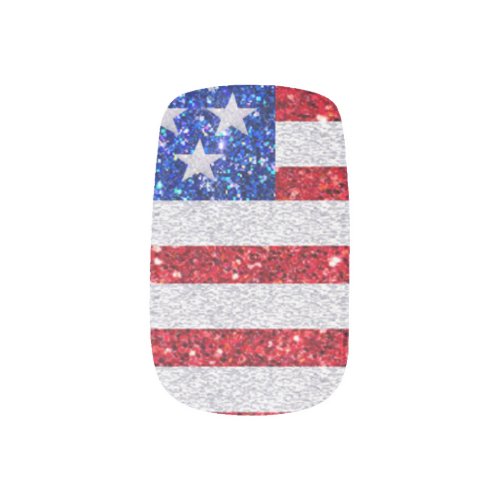 American Flag Faux Glitter Patriotic Nail Art