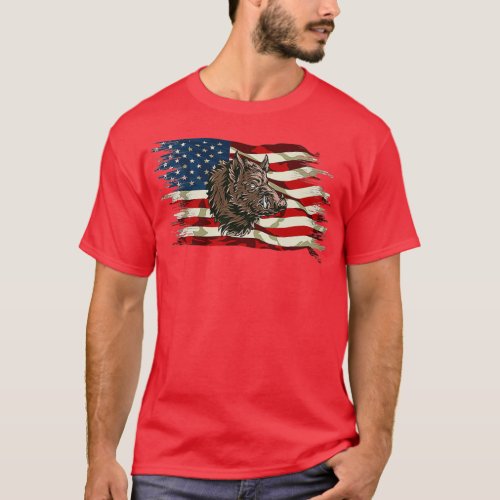 American Flag Feral Hog Wild Pig T_Shirt