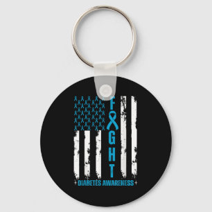 American Flag Fight Diabetes Awareness Blue Ribbon Keychain