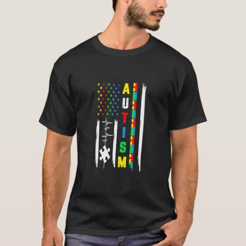 American Flag Fight Ribbon Puzzle Autism Awareness T_Shirt