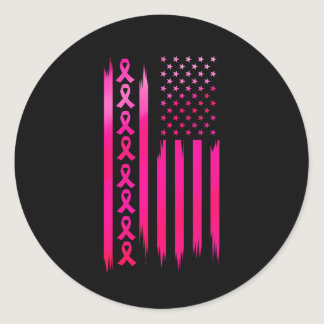 American Flag Fighting Breast Cancer Awareness Classic Round Sticker