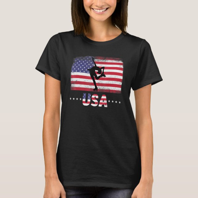 American Flag Figure Ice Skating Usa Patriotic Tea T-Shirt (Front)