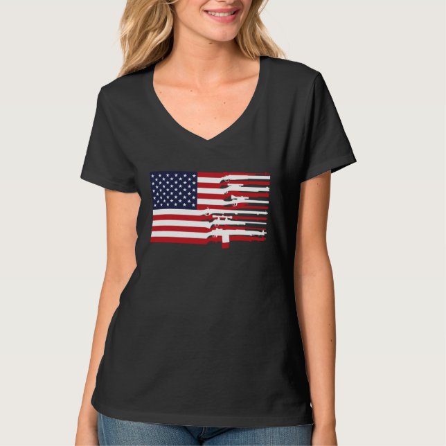 American Flag Firearms Weapons USA 4th of July T-Shirt (Front)
