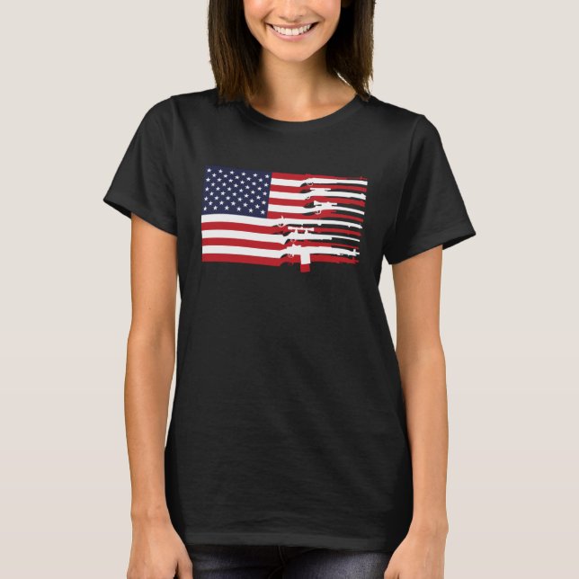 American Flag Firearms Weapons USA 4th of July T-Shirt (Front)