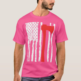 American Flag Firefighter Red Axe Firefighter T-Shirt