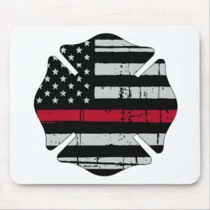 American Flag Fireman Cross Thin Red Line Mouse Pad