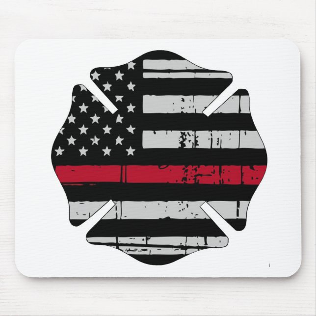 American Flag Fireman Cross Thin Red Line Mouse Pad (Front)