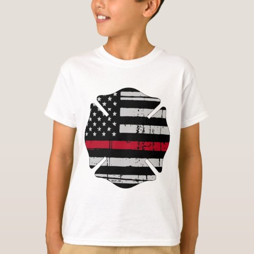 American Flag Fireman Cross Thin Red Line T_Shirt