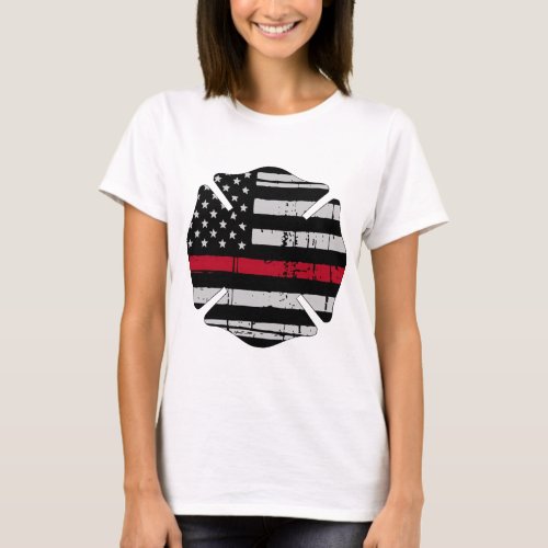 American Flag Fireman Cross Thin Red Line T_Shirt