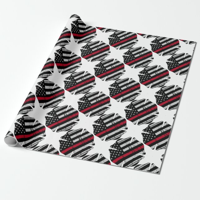 American Flag Fireman Cross Thin Red Line Wrapping Paper (Unrolled)