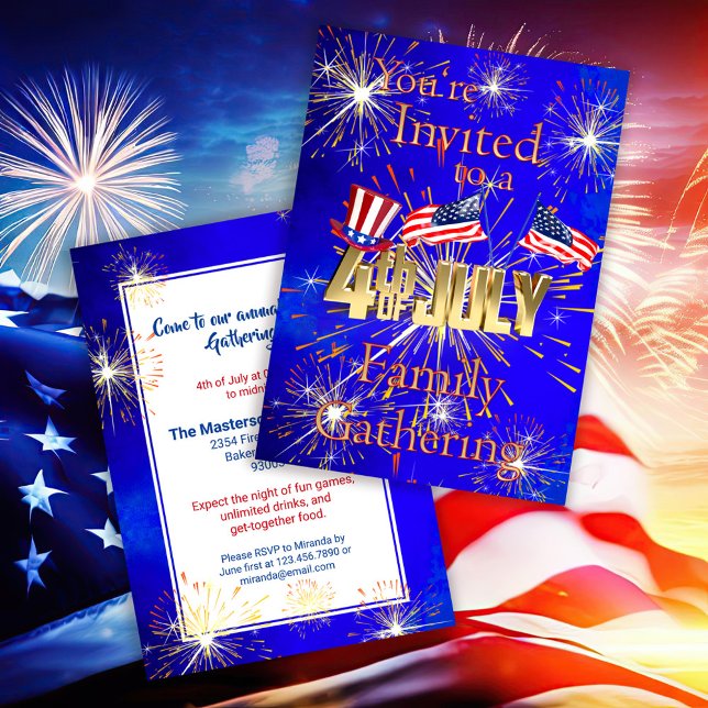American Flag Fireworks 4th of July BBQ Party Invitation (Creator Uploaded)