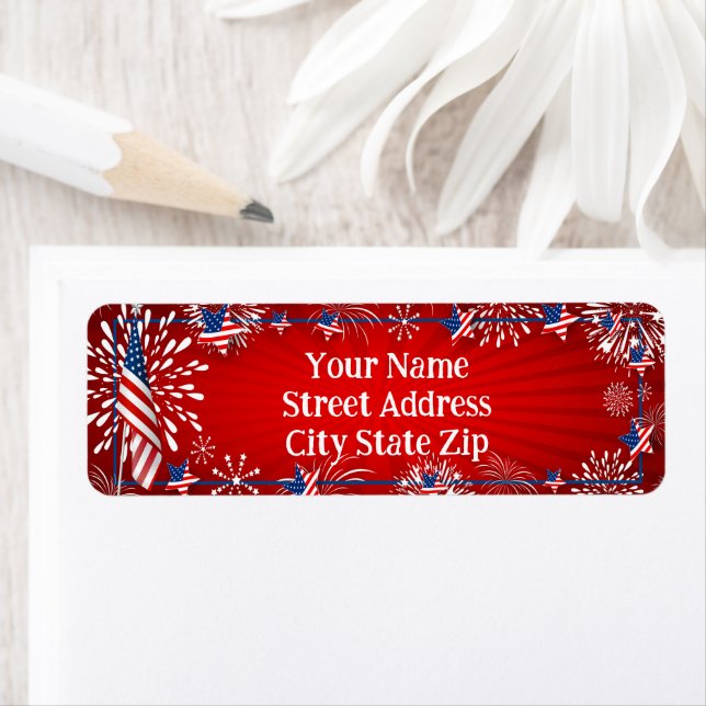 American Flag, Fireworks and Patriotic Stars Label (Insitu)