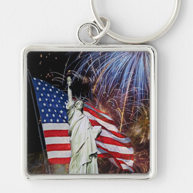 American Flag, Fireworks and Statue of Liberty Keychain (Front)