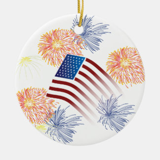 American Flag Fireworks Ceramic Ornament
