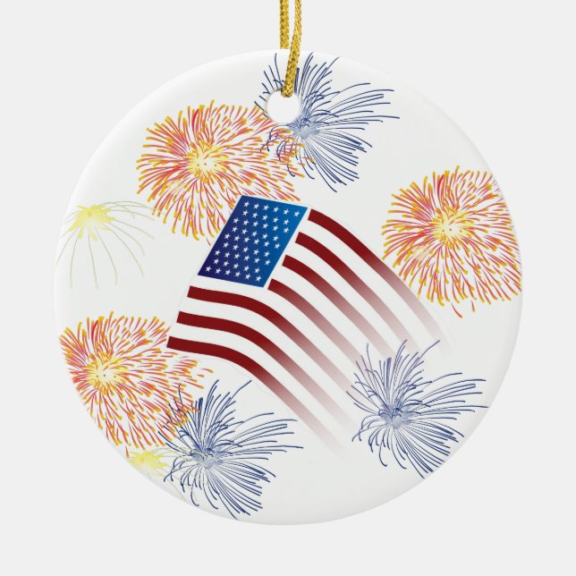 American Flag Fireworks Ceramic Ornament (Front)
