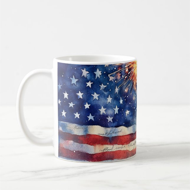 American flag. Fireworks.  Coffee Mug (Left)