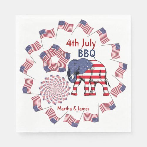 American Flag Fireworks Elephant 4th July Party Napkins