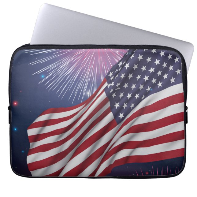 American Flag & Fireworks Laptop Sleeve (Front)