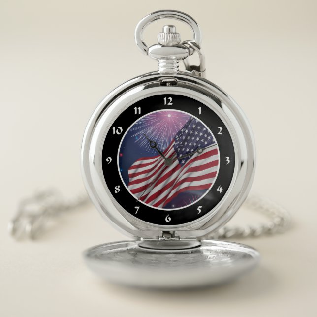 American Flag & Fireworks Pocket Watch (Inside)