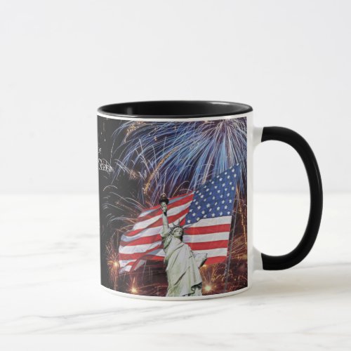American Flag Fireworks  Statue of Liberty Design Mug