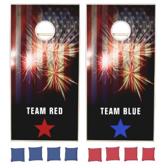 American Flag Fireworks Teams Cornhole Set