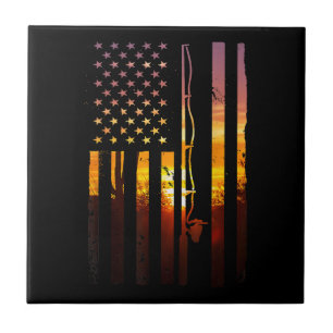 American Flag Fish Fisher Fisherman Funny Bass Fis Ceramic Tile