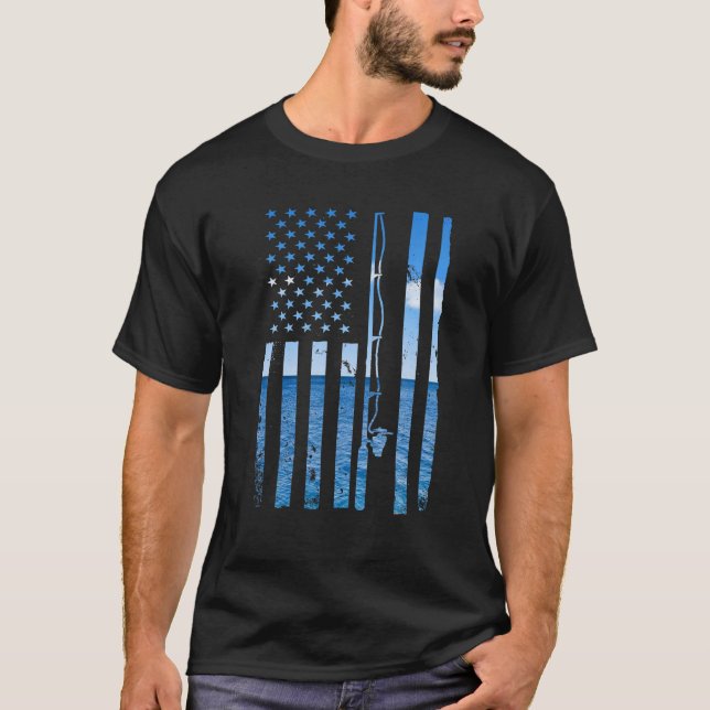 American Flag Fish Fisher Fisherman Funny Bass Fis T-Shirt (Front)