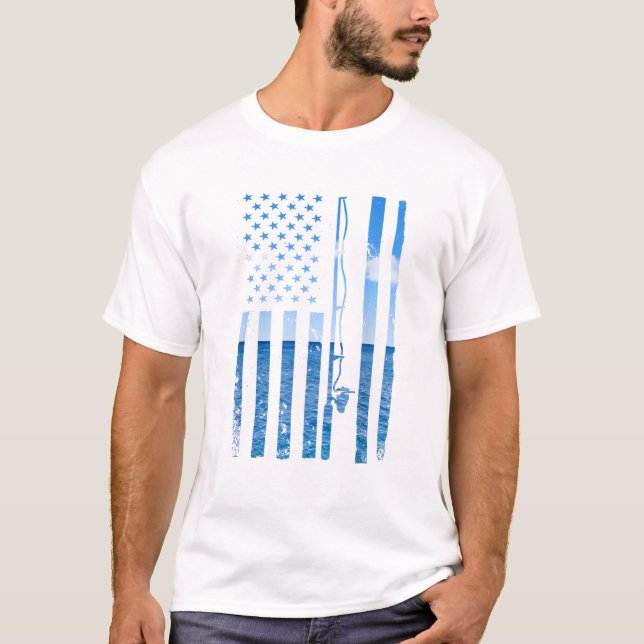 American Flag Fish Fisher Fisherman Funny Bass Fis T-Shirt (Front)
