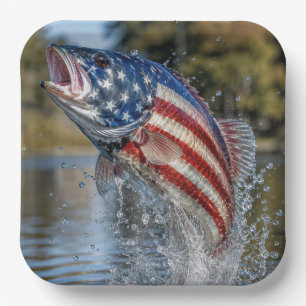American Flag Fish Leaping out of Water Paper Plates