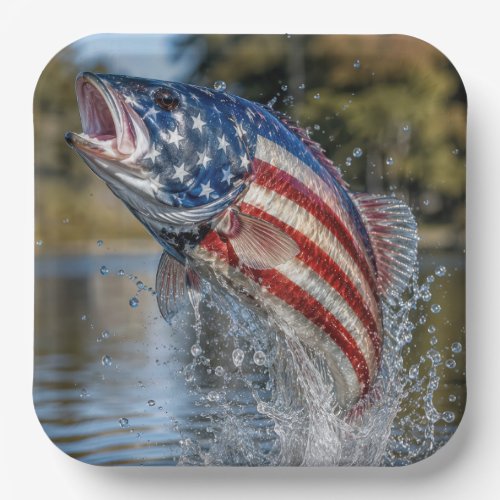 American Flag Fish Leaping out of Water Paper Plates