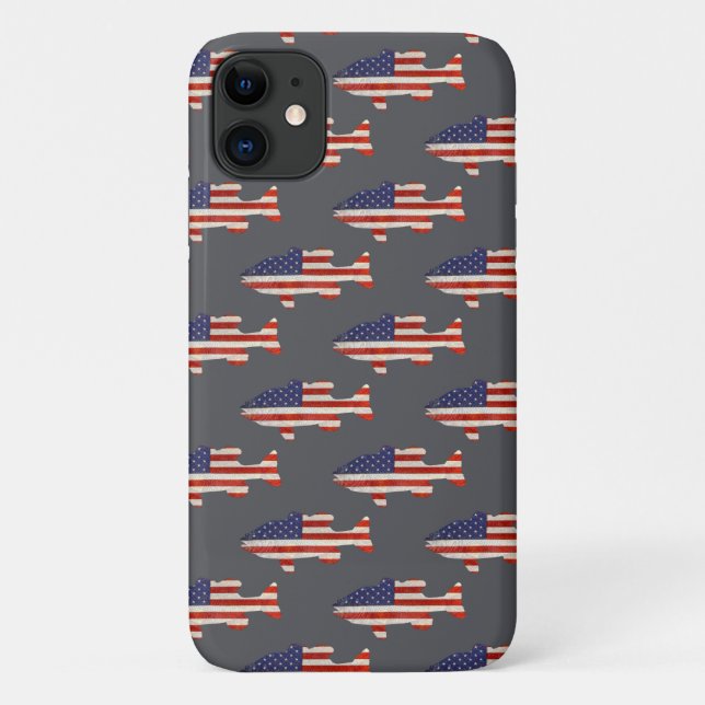 American flag fish on gray Case-Mate iPhone case (Back)