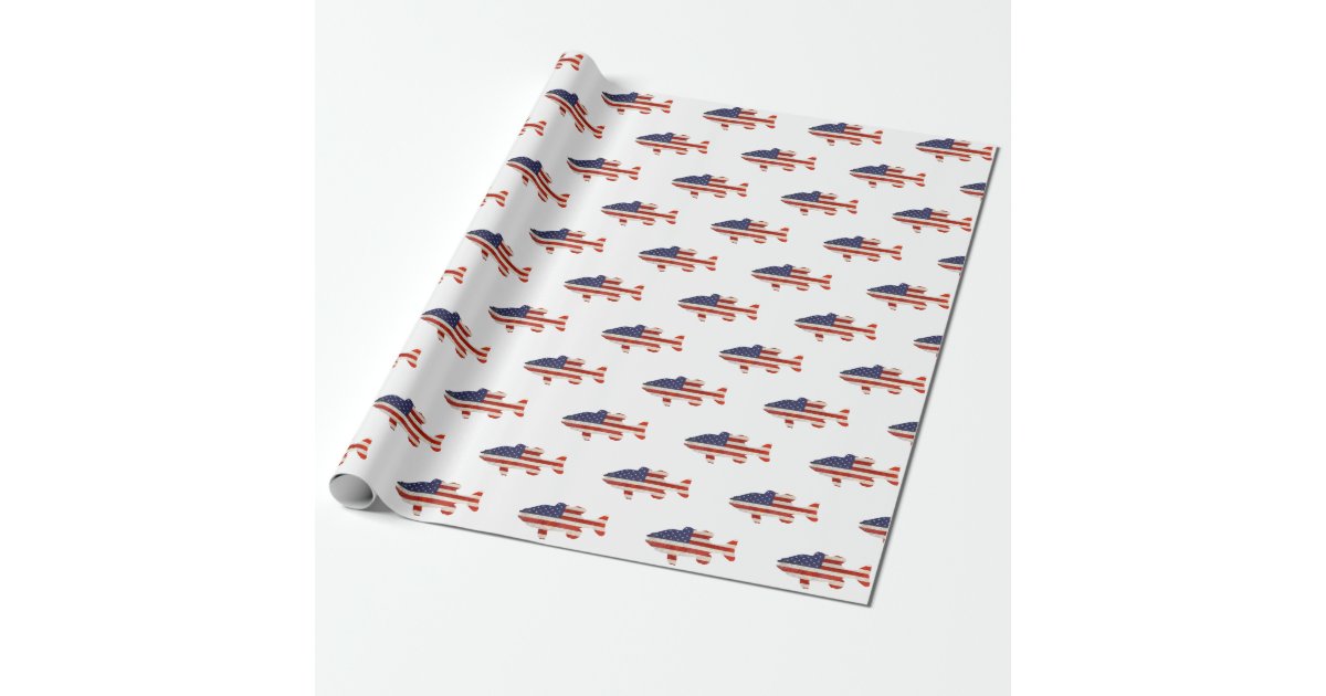 American flag fishing rods and fish wrapping paper