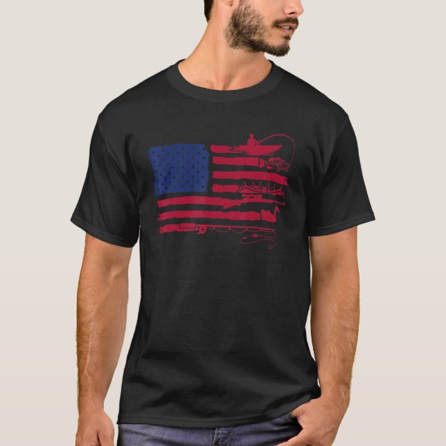 American Flag Fishing and Hunting Mens Dad Father' T-Shirt (Front)