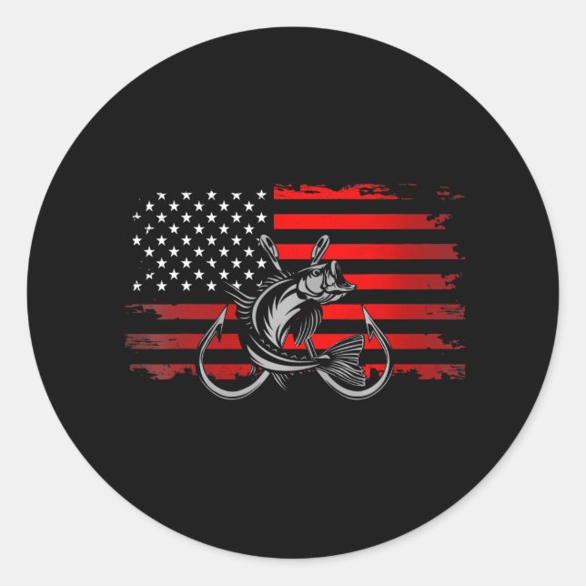 American Flag Fishing Classic Round Sticker (Front)