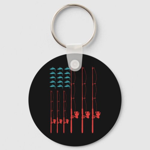 American Flag Fishing Graphic With Salmon Fish Keychain