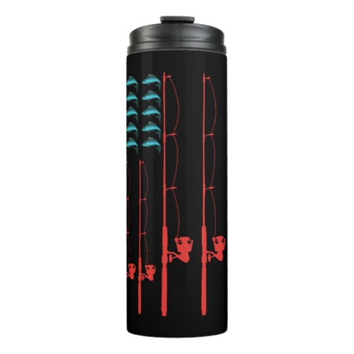 American Flag Fishing Graphic With Salmon Fish Thermal Tumbler