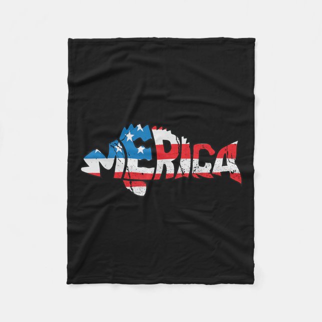 American Flag Fishing Lovers Fisherman Funny Fishi Fleece Blanket (Front)