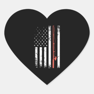 AMERICAN FLAG FISHING POLE gun Heart Sticker