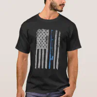 American Flag Fishing Rod Blue Line Vintage Fisher T-Shirt