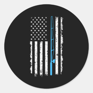 American Flag Fishing Rod Classic Round Sticker