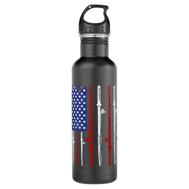 American Flag Fishing Rod Fishing Lover Stainless Steel Water Bottle (Front)