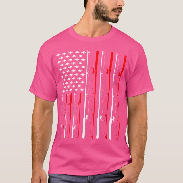 American Flag Fishing Rod Fishing Lover T-Shirt (Front)