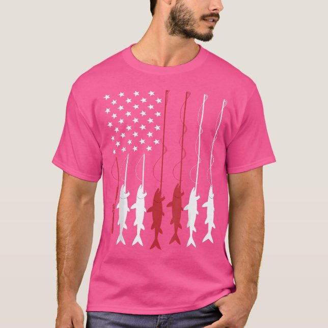 American Flag Fishing Rod Fishing Lover T-Shirt (Front)