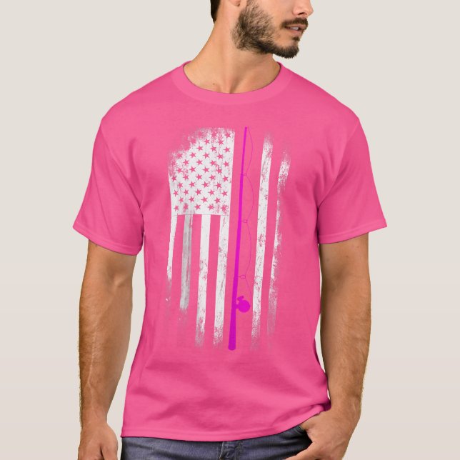 American Flag Fishing Rod Patriotic T-Shirt (Front)