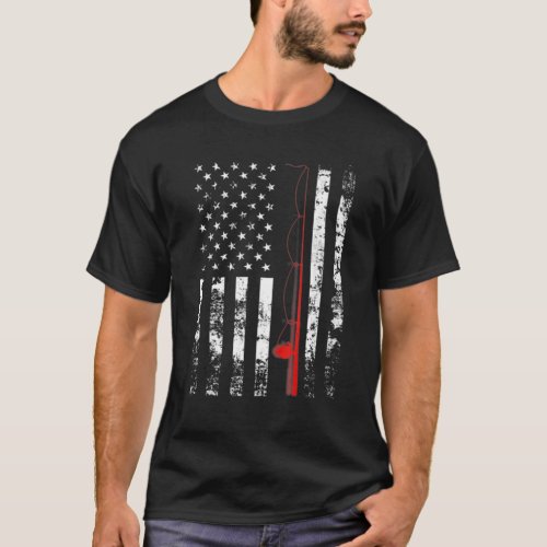 American Flag Fishing Rod USA Patriotic Gift T_Shirt