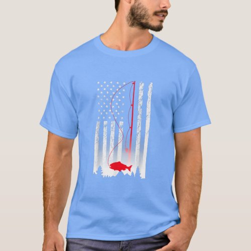 American Flag Fishing Rod USA Patriotic Lover  T_Shirt