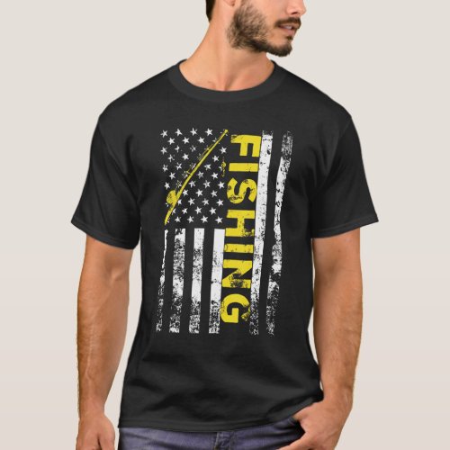 American Flag Fishing Rod Usa Patriotic T_Shirt