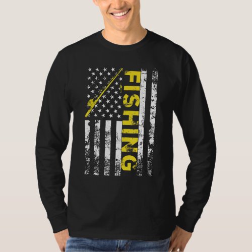 American Flag Fishing Rod Usa Patriotic T_Shirt