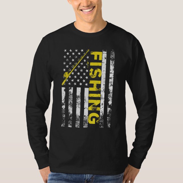 American Flag Fishing Rod Usa Patriotic T-Shirt (Front)