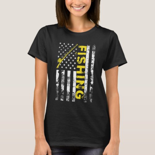 American Flag Fishing Rod Usa Patriotic T_Shirt